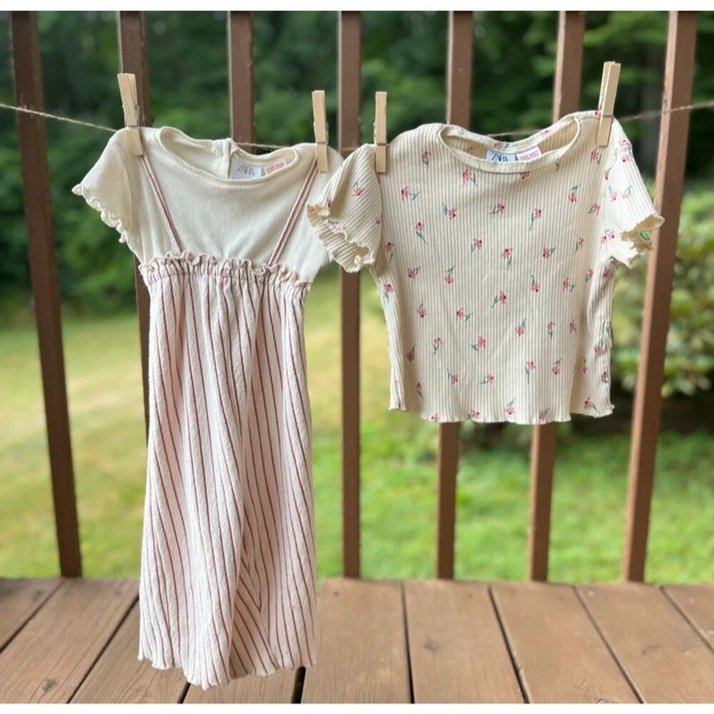 Zara Baby 2-Piece Outfit Bundle 12–18 M | Ribbed Floral Tee & Striped Jumpsuit